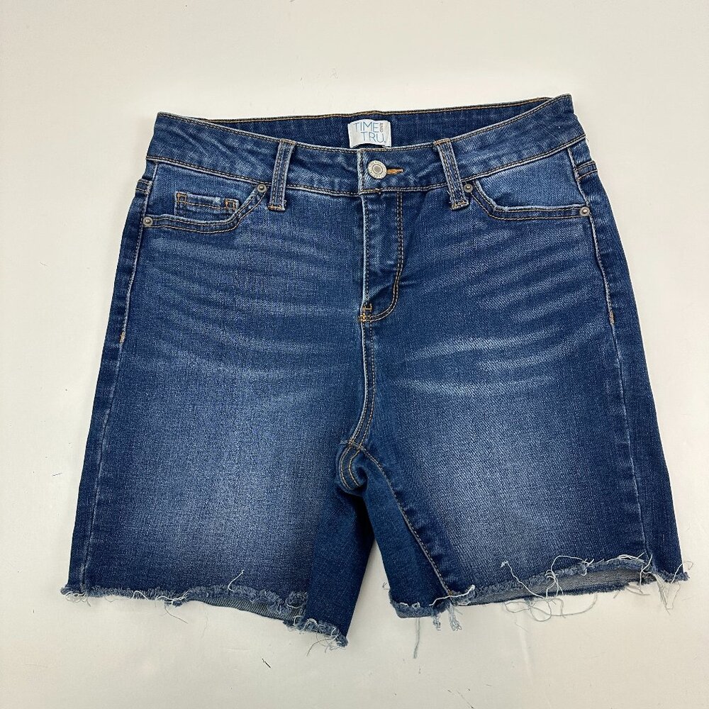 Time And Tru Raw Hem 6" inseam Women's size 2 Dark Blue Denim Jean Shorts
